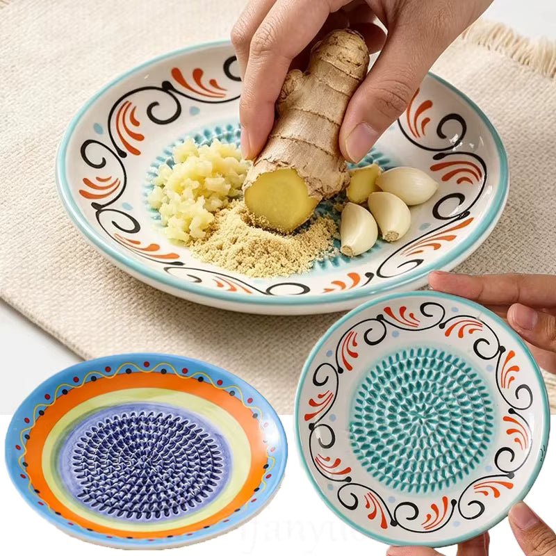 Colorful Ceramic Garlic Grater Plate Handmade