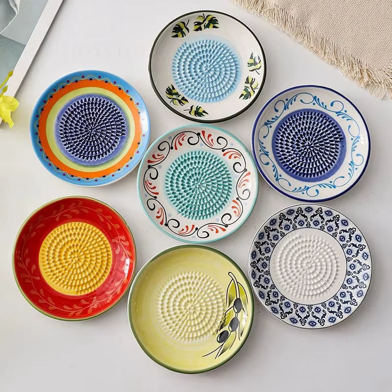 Colorful Ceramic Garlic Grater Plate Handmade