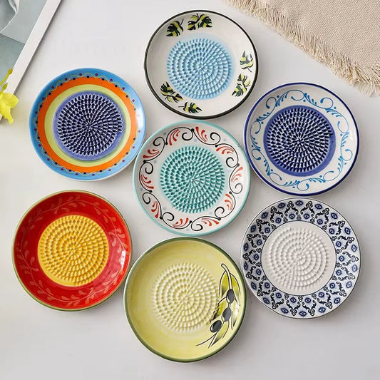 Colorful Ceramic Garlic Grater Plate Handmade