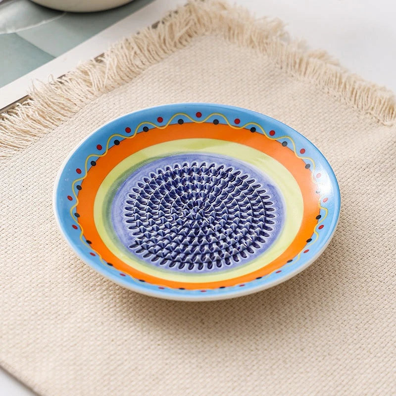 Colorful Ceramic Garlic Grater Plate Handmade
